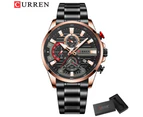 CURREN New Blue Multi Function Quartz Watches Sport Stainless Steel Band Wristwatches for Men with Luminous Hands