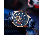 CURREN New Blue Multi Function Quartz Watches Sport Stainless Steel Band Wristwatches for Men with Luminous Hands