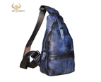 Men Crazy Horse Leather Casual Retro Triangle Chest Bag Design Sling One Shoulder Bag Crossbody Bag Daypack For Male 196 - Blue