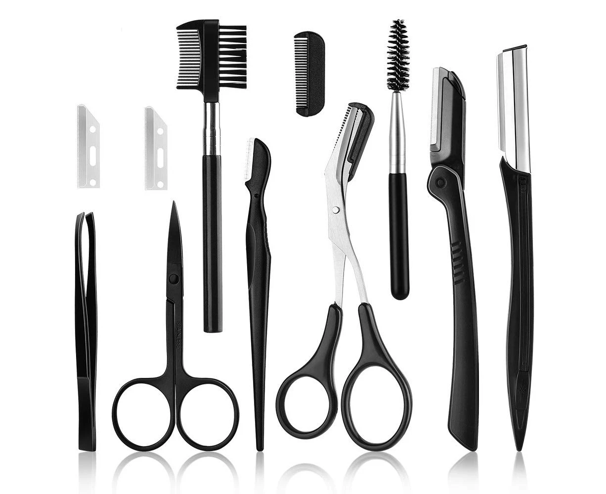 Eyebrow Razor,  11 in 1 Eyebrow Kit, Multipurpose Exfoliating Tool Face Razors for Women, Including Facial Trimmer Shaver, Eyebrow Brush, Scissors, Tweezer