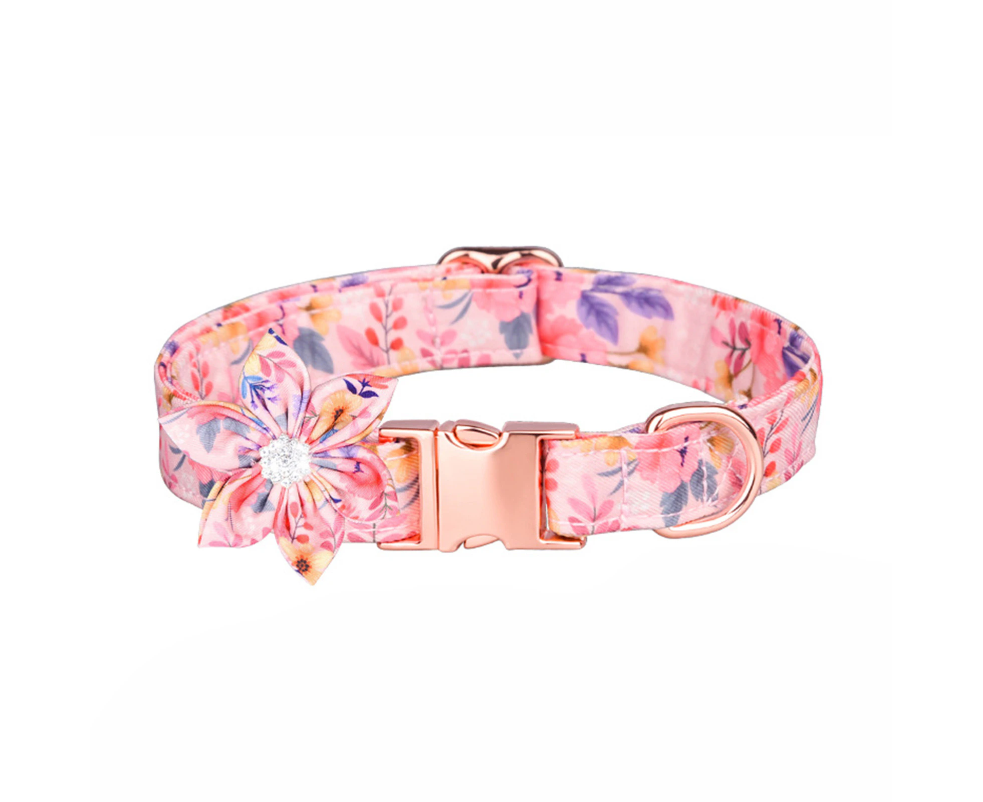 Pet Dog Collar Floral Pattern Dress-up Adjustable Removable Dog Necklace Collar Pet Supplies-Pink