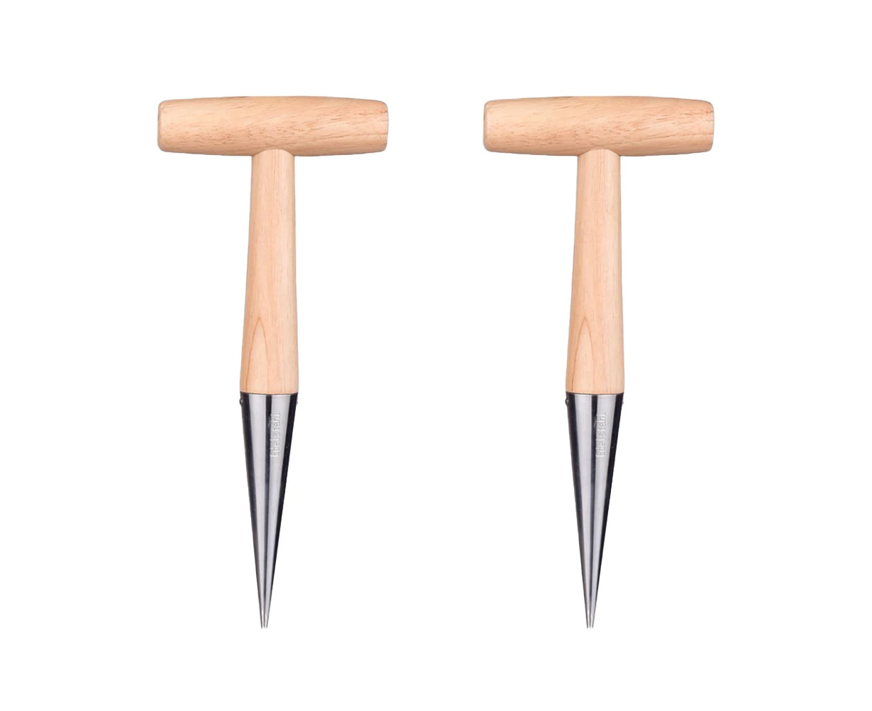 2 PCS Hand Dibber Garden Tools with Wooden Handle, Dibbler Bulb Planter, Wooden Sow Dibbers