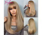 Long Straight Synthetic Wig with Bangs For Women Dark Black Brown Layered Wigs Blonde Natural Daily Hair Cosplay Heat Resistant