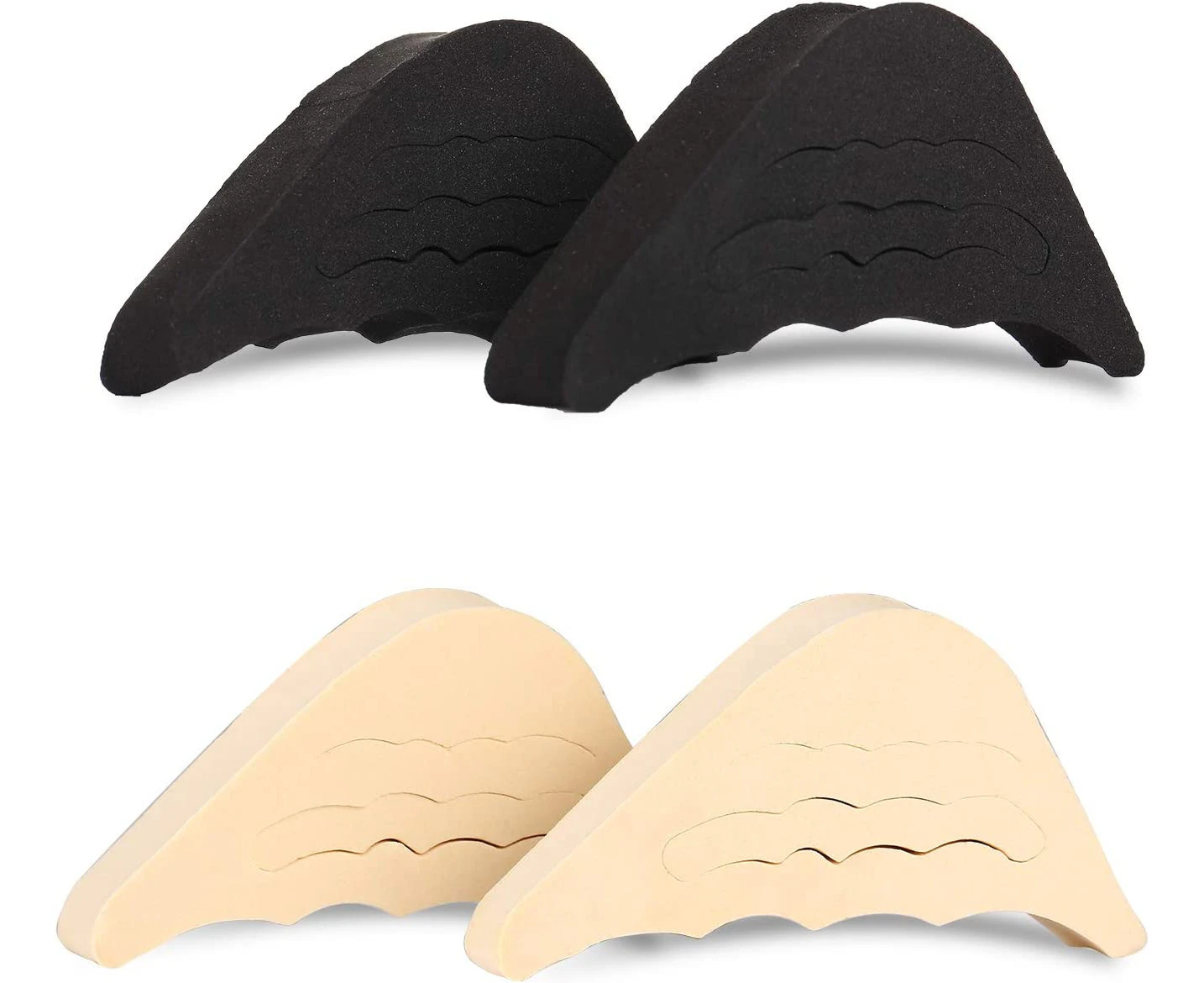 2 Pairs Shoe Fillers Shoe Pads Toe Insoles Forefoot/Toe Insoles Pain Relief Pads for Oversized Shoes (Black & Flesh)