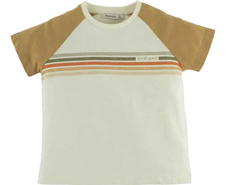 Mamino Boy All Good Beige Short Sleeves Printed Tee Shirt