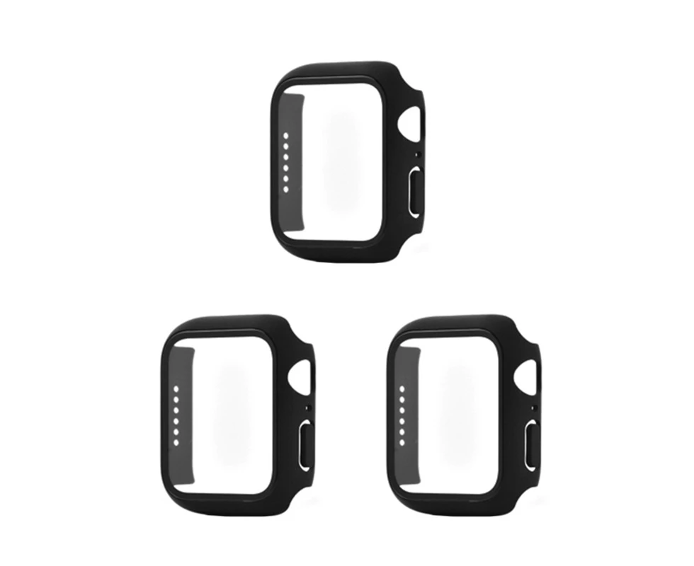 RITCHE 3 Packs PC Tempered Glass Protective Case for iWatch SE 7 6 5 4 3 2 1-Black