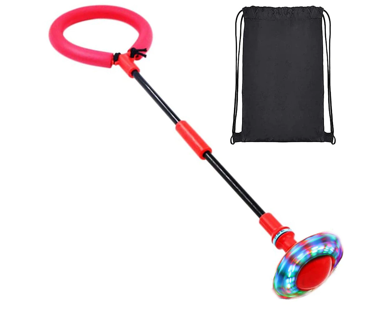 Skip Ball for Kids with Backpack, Foldable Ankle Sports Swing Ball, Colorful Flashing Jump Rope Fat Burning Game for Children, Boys and Girls - Red