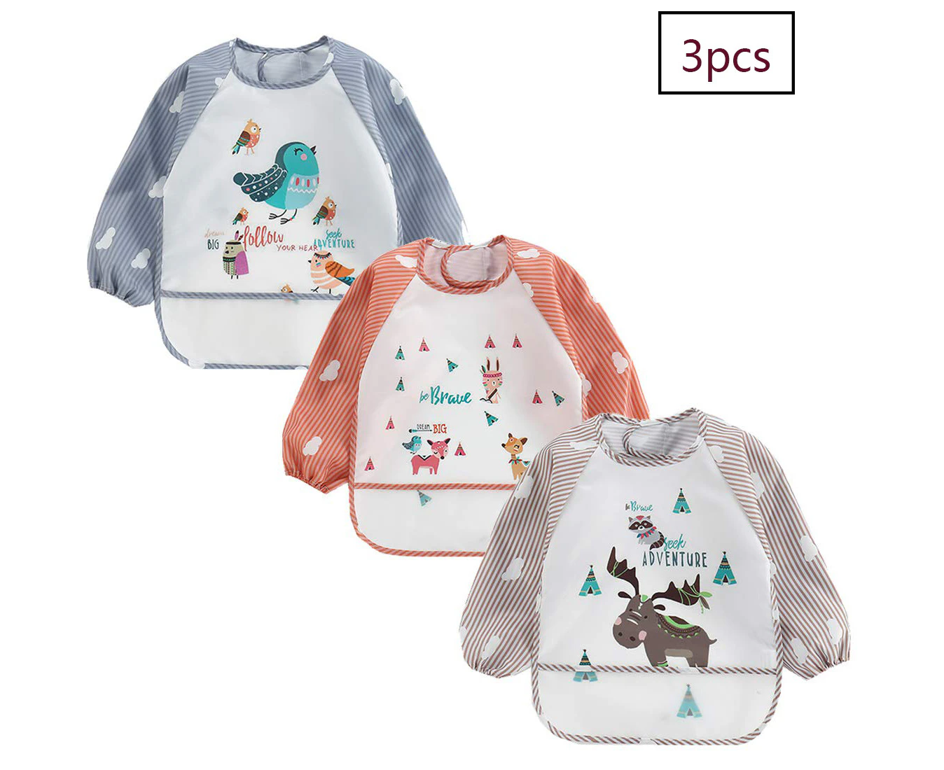 3pcs Waterproof Baby Bib Sleeve Bib Washable Bib Wet Protection - Multi