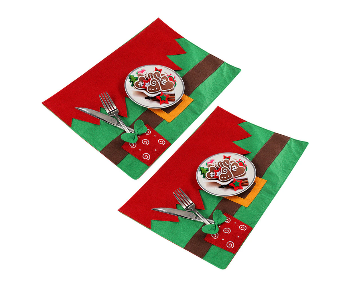 2 PCS Set Dish Bowl Food Placemat Mat Christmas Party Decoration Santa Claus - Green