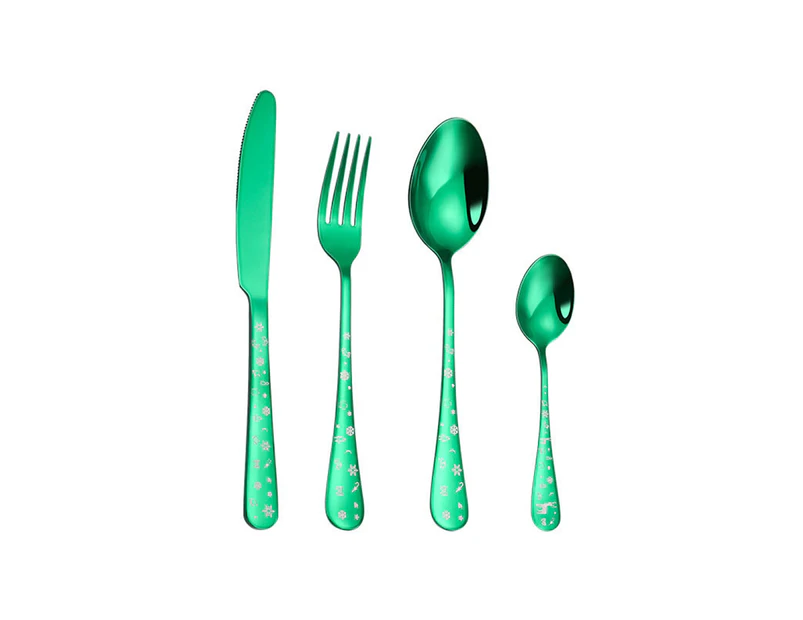 4Pcs/Set Exquisite Cutlery Set Corrosion Resistant Stainless Steel Smooth Edge Safe Use Scoop Fork for Daily Life-Green