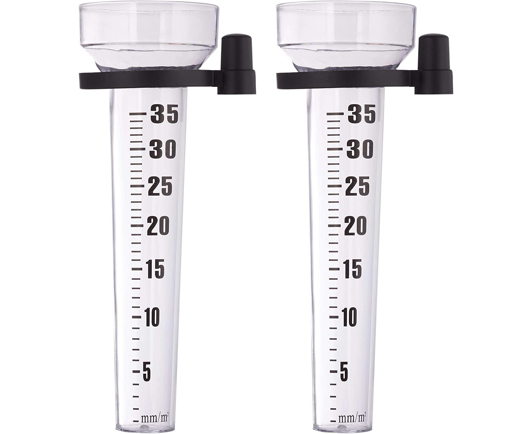 Transparent batch of 2 rain gauges with accessories, garden instrument, large display screen, 35 m m/m ²， Plastic.