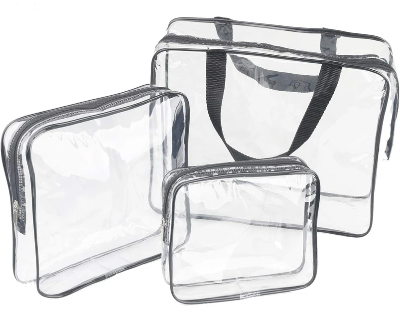 3 Pieces Large Clear Travel Bags for Toiletries, Waterproof Clear Plastic Cosmetic Makeup Bags