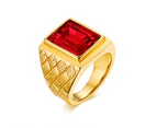 Vnox Casual Men Ring Red CZ Stone Square Top Stainless Steel Gold Color Daily Male Alliance Jewelry Size （ size:12 )