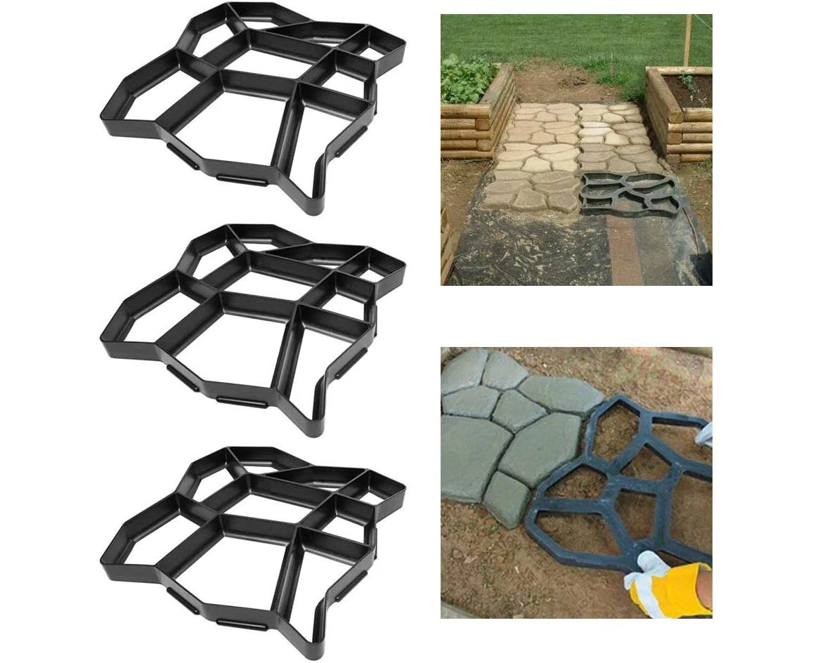 3Pcs Concrete Mold Black Stencil Mold DIY Plaster Mold Plastic Concrete Paving Casting Mold Pattern