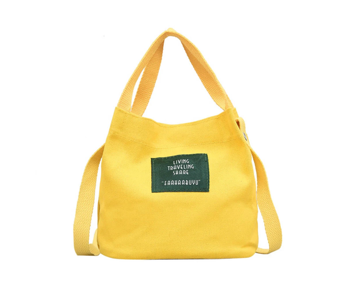 Outdoor Solid Color Casual Women Canvas Tote Lightweight Crossbody Shoulder Bag-Yellow