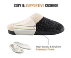 Cozy Memory Foam Slippers Fuzzy Wool-Like Plush Fleece Lined House Shoes W/Indoor, Outdoor Anti-Skid Rubber Sole - Black