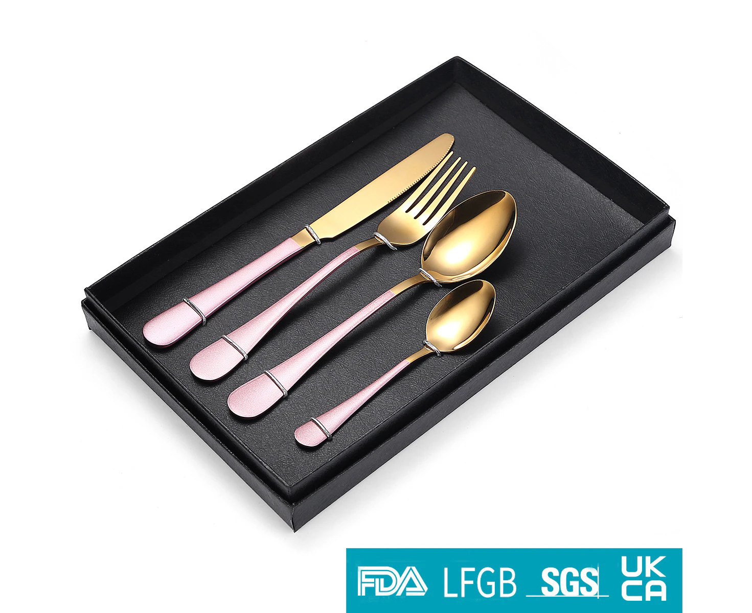 OHPA Flatware Set Stainless Steel Cutlery Four-piece Tableware Set - Pink Gold