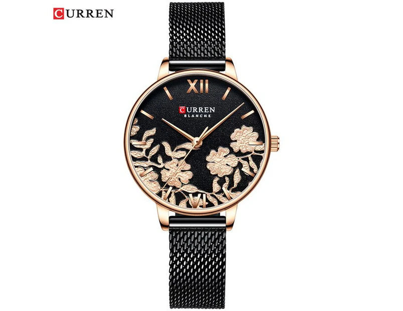 CURREN Top Luxury Brand Women Watch Leather Mesh Band Quartz Ladies Wristwatch Glassy Fashion Waterproof Female Clock