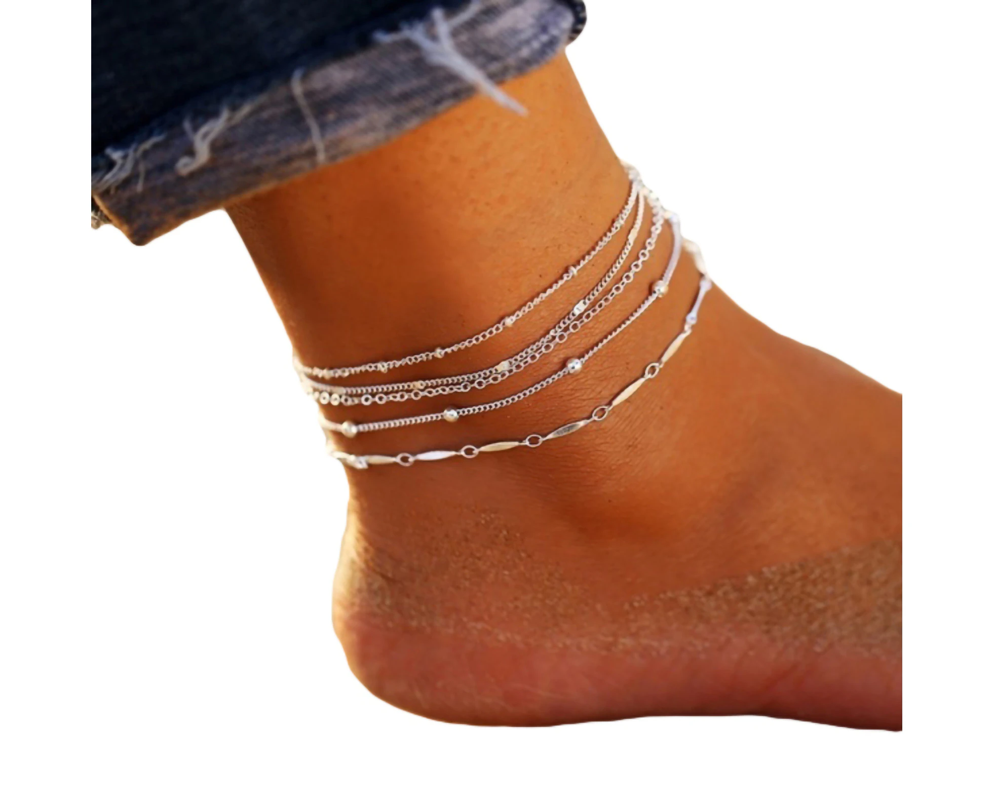 5Pcs/Set Women Beads Charm Chain Anklet Ankle Bracelet Beach Barefoot Jewelry-Silver - Silver