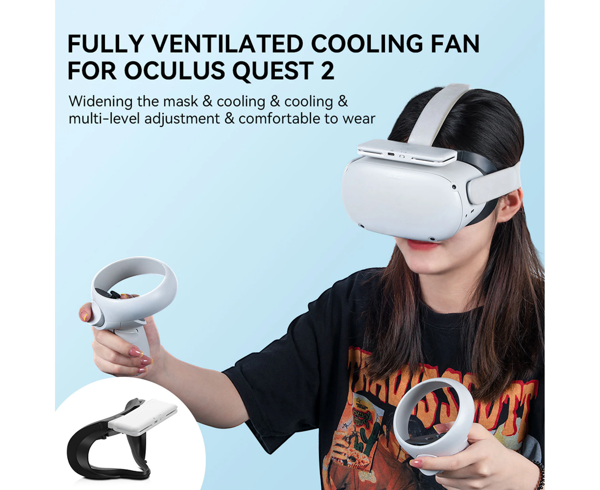 VR Cooling Fan Multi-speed Adjustable Comfortable Heat Dissipation Soft VR Headset Air Circulation Radiator Facial Cover for Oculus Quest 2