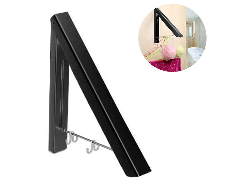 Home Retractable Clothes Rack  Wall Mounted Folding Clothes Hanger - Black