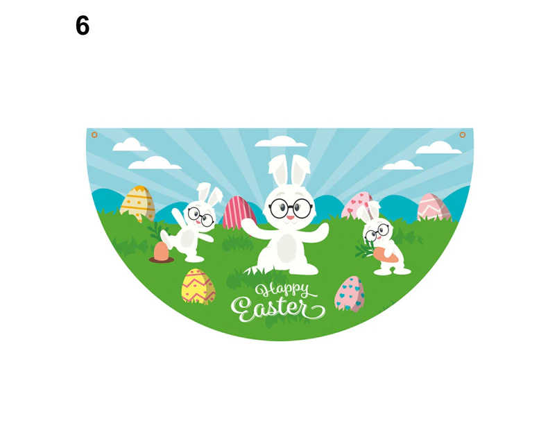 Fan-shaped Flag Cartoon Rabbit Polyester Cute Easter Egg Delicate Semicircle Banner for Garden-6