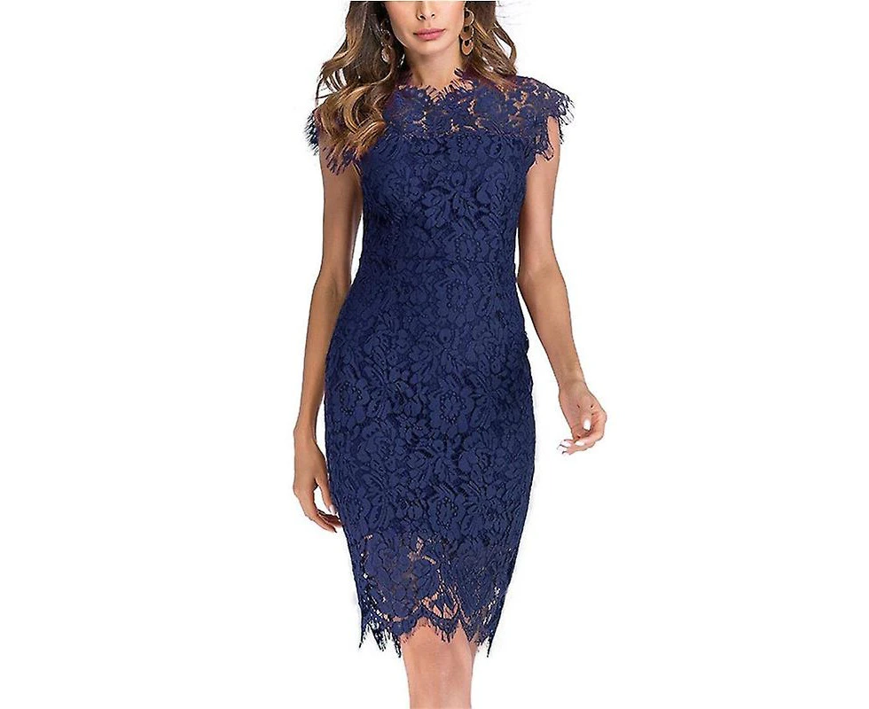 Wedding Guest Dresses For Women Dresses European And American Solid Color Lace Slim Fit Hip Sexy Dress Red Dark Blue - XL