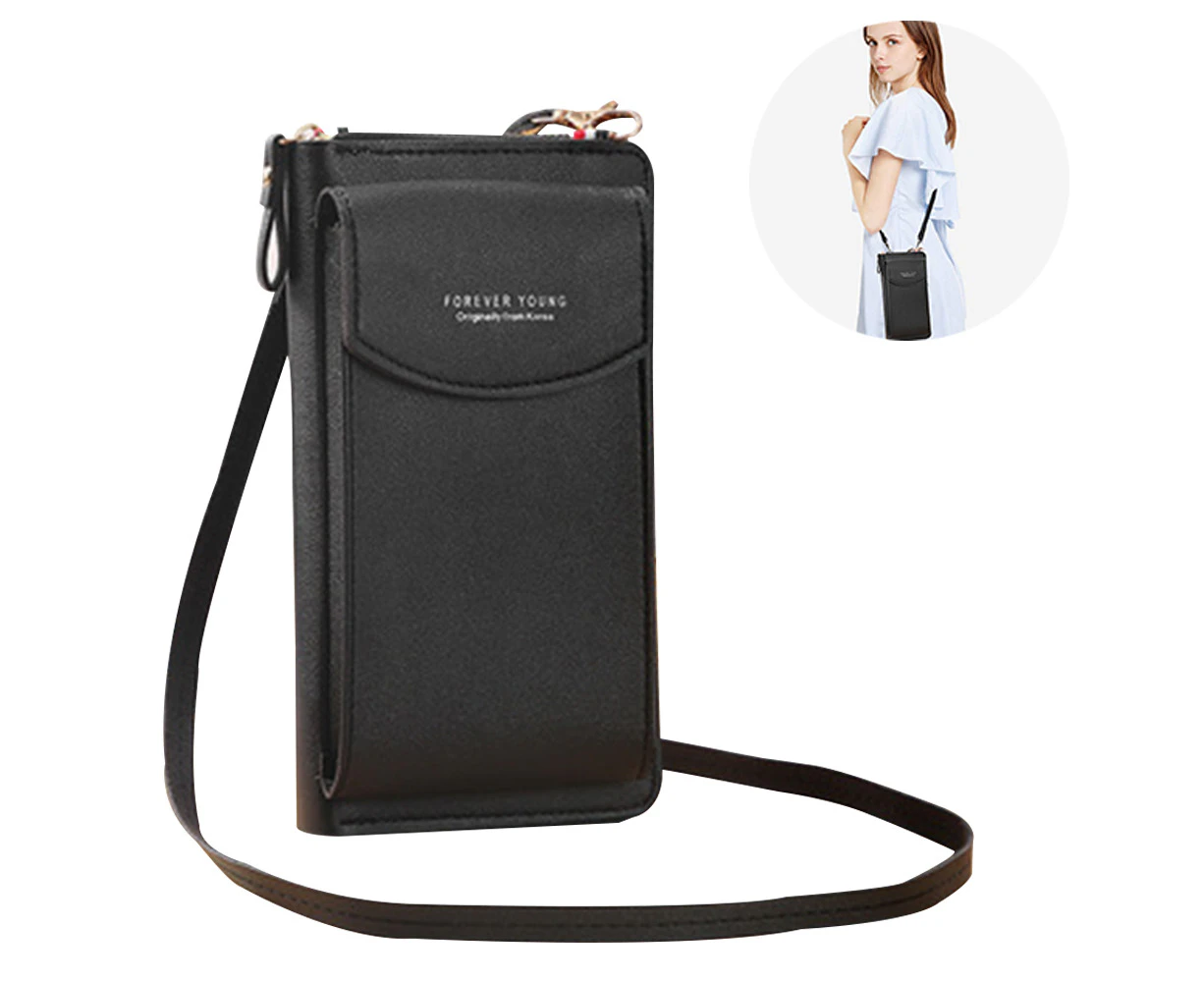 PU Leather Blocking Crossbody Cell Phone Bag for Women Wallet Purse - Black