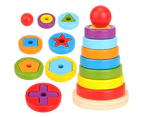 Baby Kids Wooden Rainbow Ring Geometric Building Blocks Stacking Game Puzzle Toy