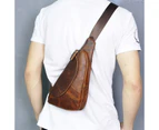 Men Quality Leather Casual Fashion Triangle Crossbody Chest Sling Bag Design Travel One Shoulder Bag Backpack Daypack Male 696 - Auburn