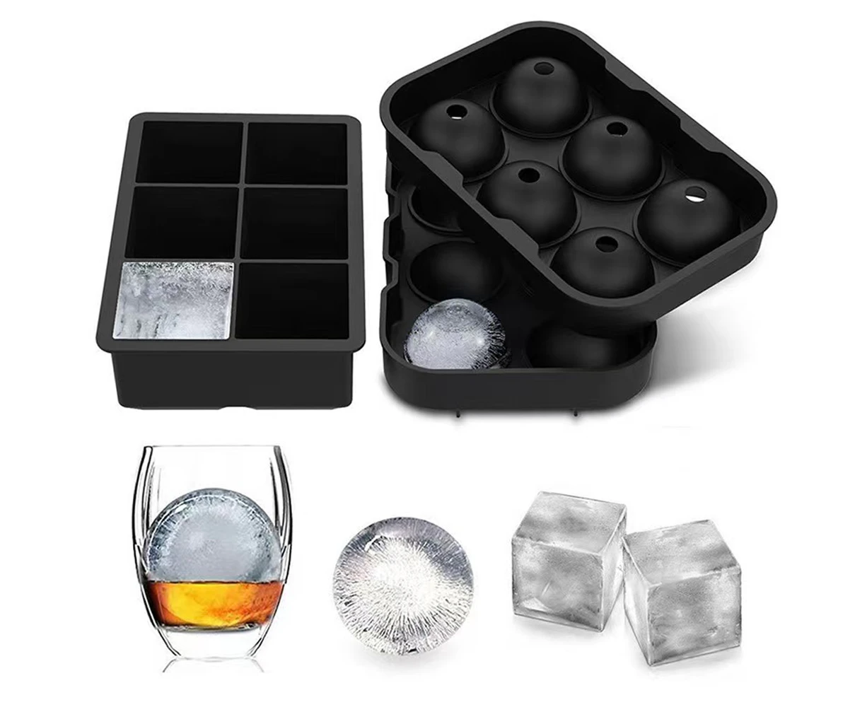 Ice Cube Trays Silicone (Set of 2) Whiskey Ice Ball Mold,  Square Large Ice Cube Tray for Cocktails & Bourbon