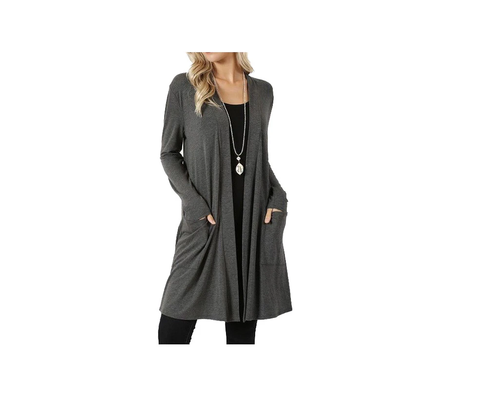 Women's Longline Cardigan - Grey - Grey