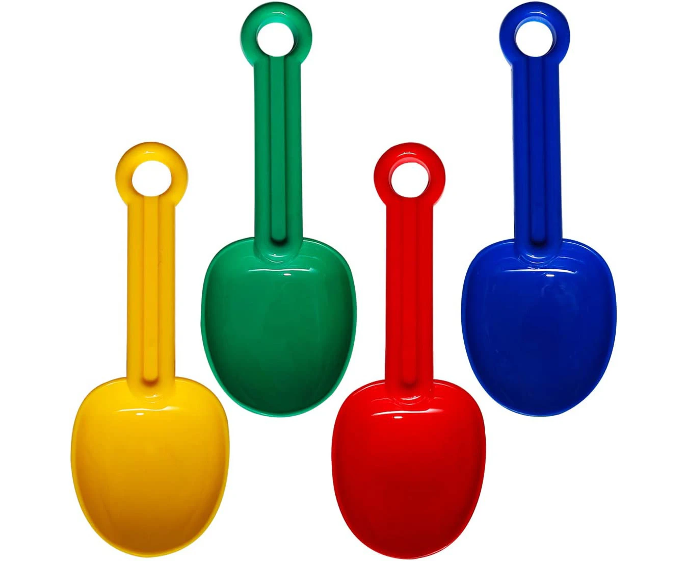 6.5" Plastic Rounded Scoop Sand Shovels for Kids (Red, Blue, Green & Yellow) Complete Gift Set Party Bundle - 4 Pack