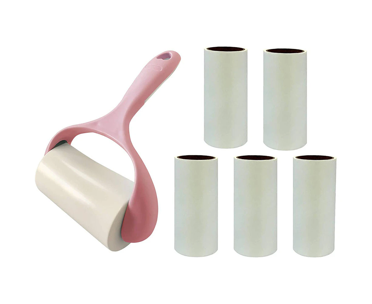 300 Sheets Lint Roller,Super Sticky Lint Remover Brush,Clothes Cleaner Roller,1 Roller + 5 Refills （Pink）