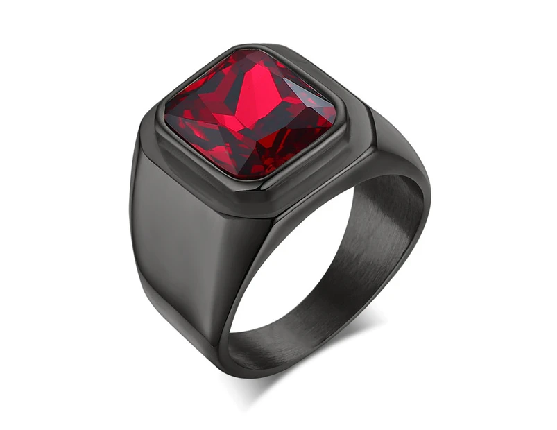 Vnox Casual Men Ring Red CZ Stone Square Top Stainless Steel Gold Color Daily Male Alliance Jewelry Size （ size:7 )