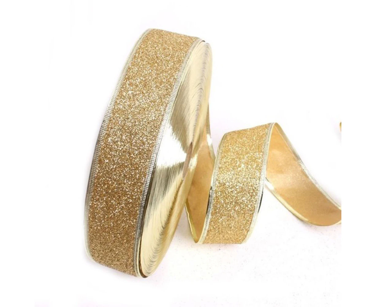 2M Sparkle Glitter Ribbon Christmas Gift Wrapping Bow Headband Xmas Decoration-Gold