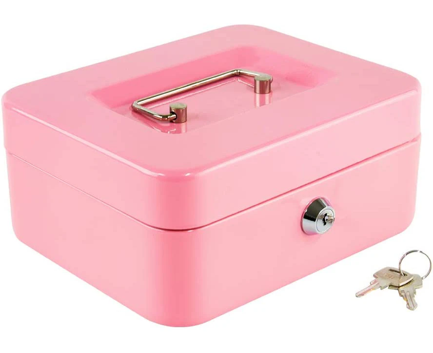 Medium Cash Box with Money Tray,Small Safe Lock Box with Key