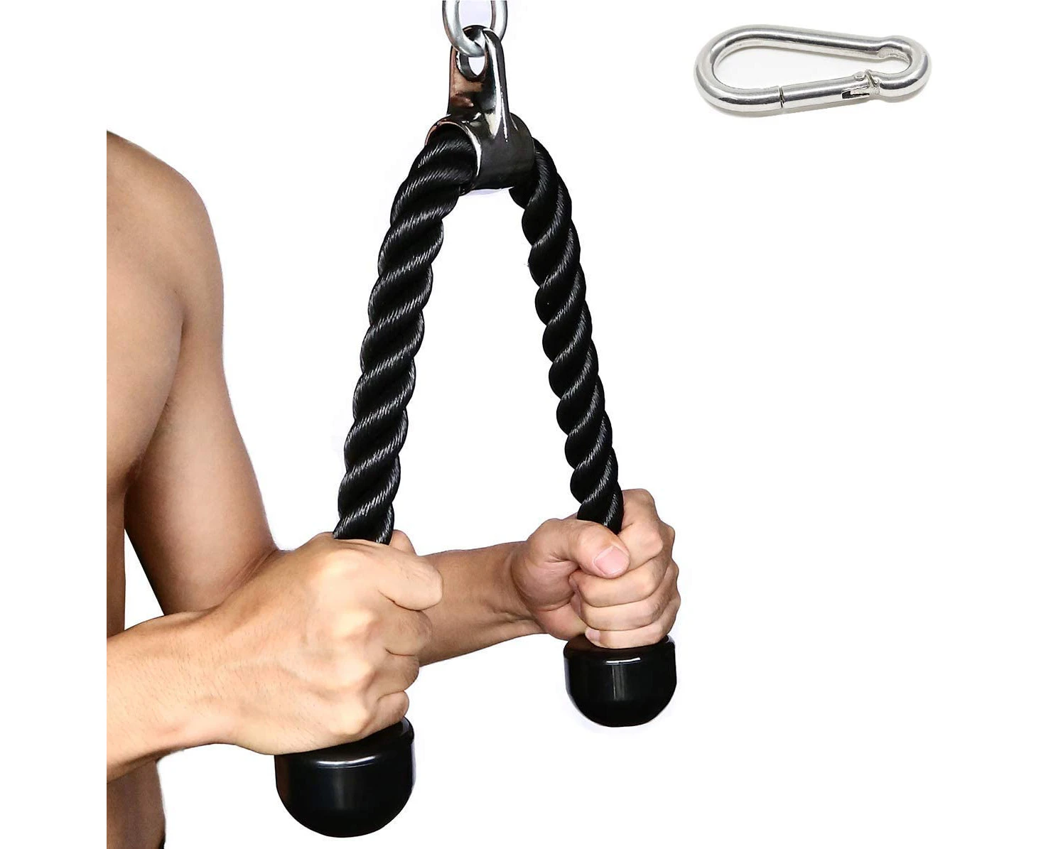 Tricep Rope  Fitness Attachment Cable Machine Pulldown Heavy Duty Coated Nylon Rope with Solid Rubber Ends