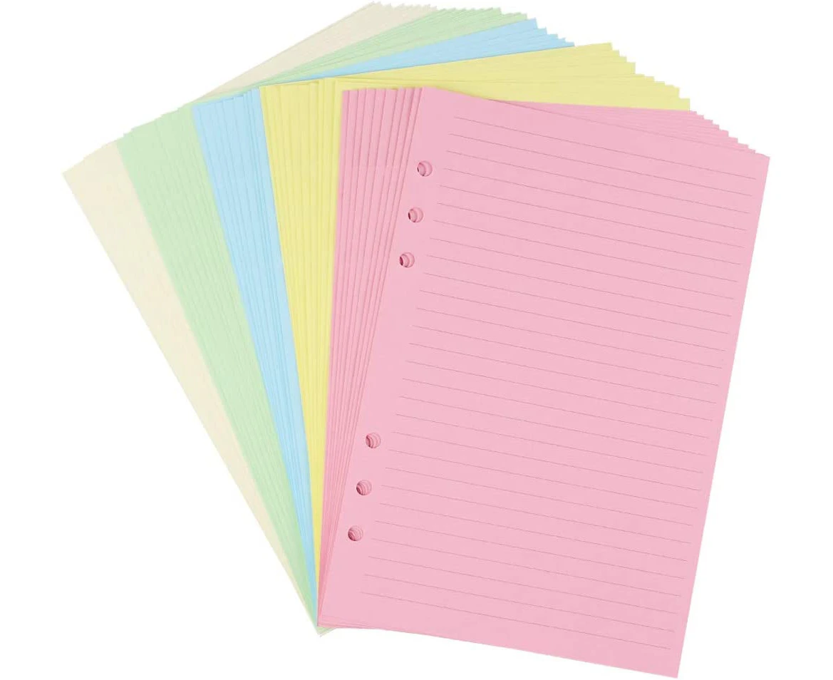 A5 Colorful 6-Hole Punched Ruled Refills Inserts for Organizer Binder