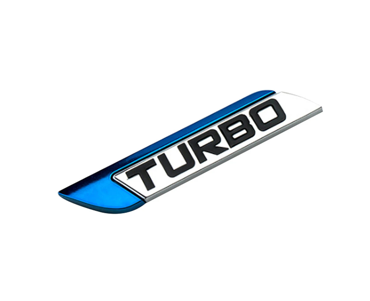 3D Metal TURBO Turbocharged Car Sticker Logo Emblem Badge Car Styling Decals-Blue Left