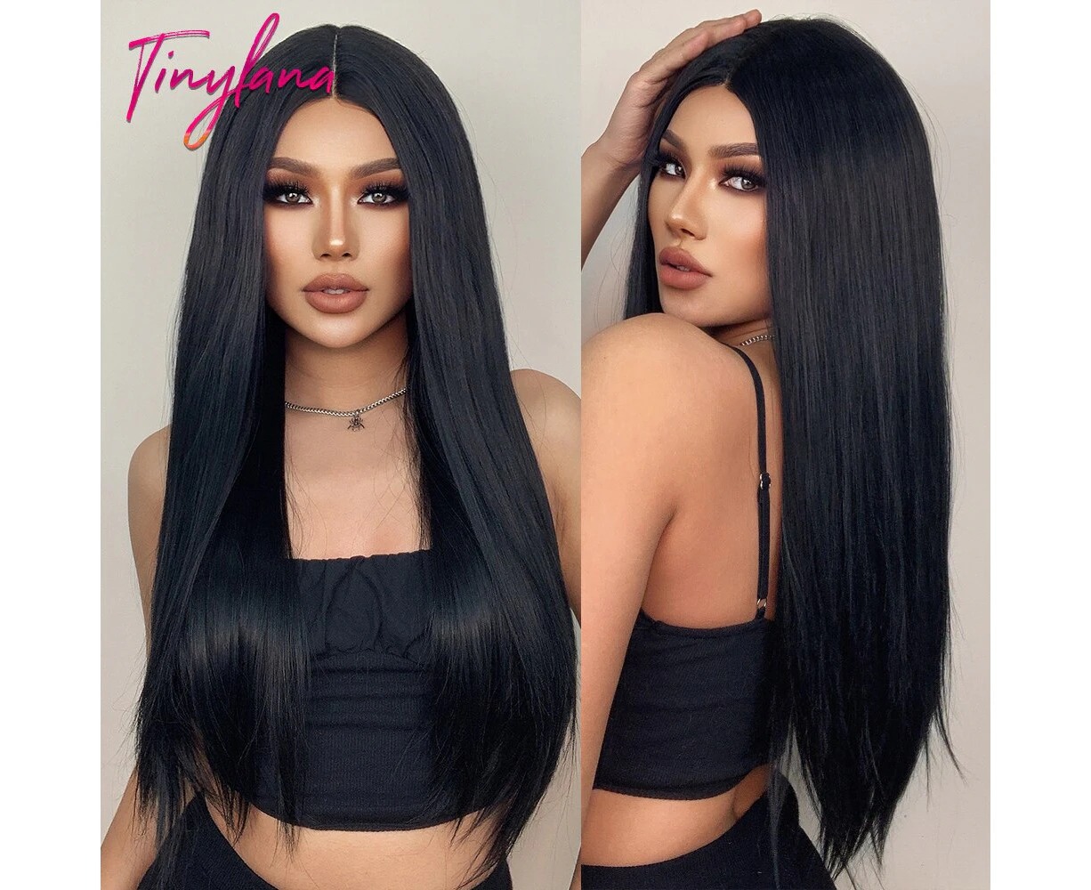 Long Straight Lace Front Synthetic Wigs Black Brown Mixed Yellow Golden Highlight Lace Wig for Afro Women Natural Heat Resistant