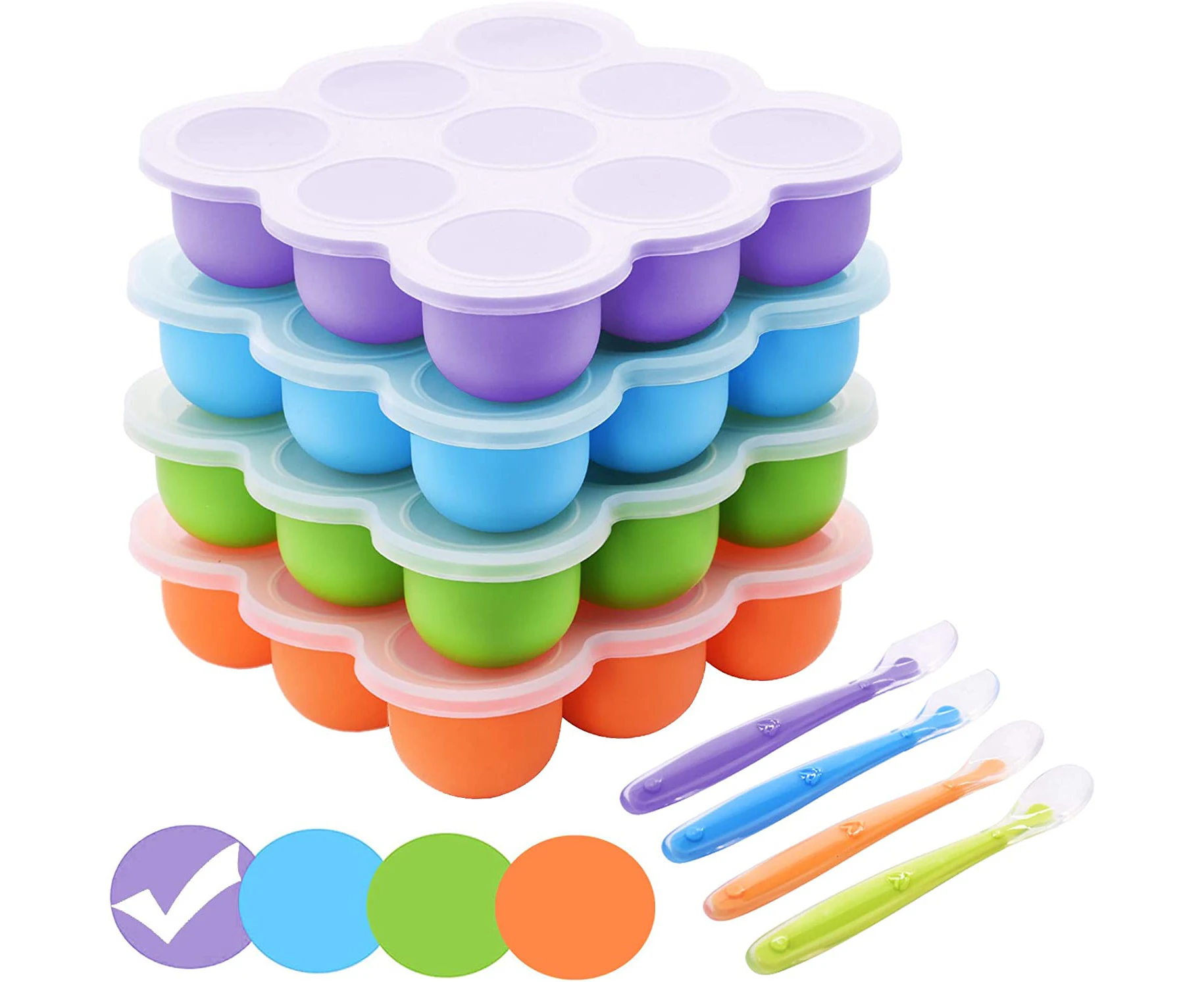 Baby Food Frozen Storage Box, Baby Silicone Container with Airtight Lid and 7 Independent Cells, Food Storage Freezer Tray