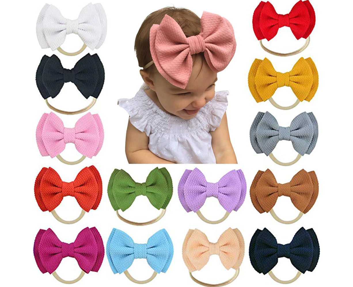 Baby Girls Headbands - Nylon Elastic Headbands Soft Bow Hair Band for Infant Toddler kids