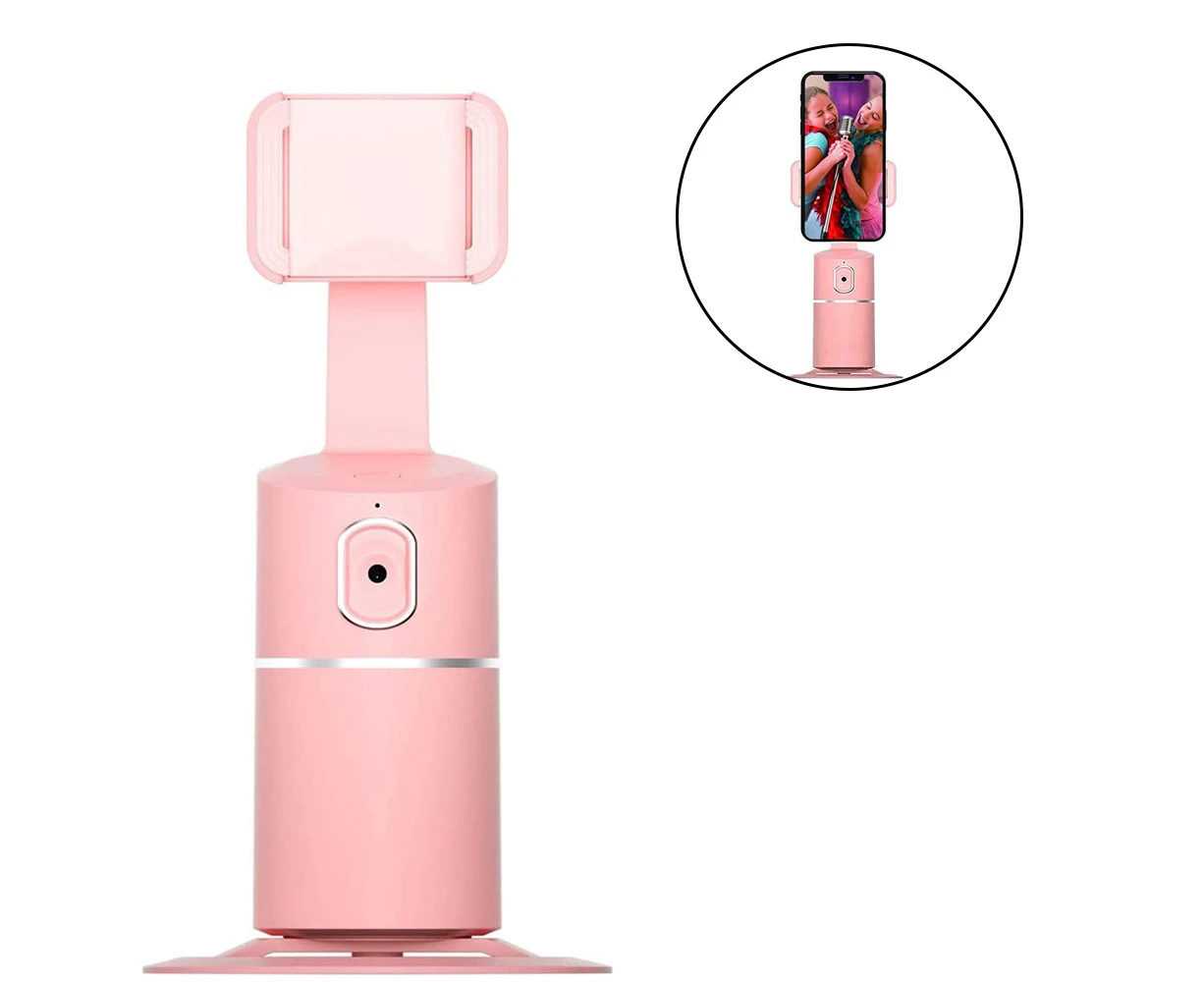 Auto Face Tracking Tripod, No App Required, 360° Rotation Face Body Phone Camera Mount Smart Shooting Phone Tracking Holder - Pink