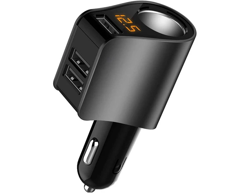 Car Charger, Multiple USB Cigarette Lighter Adapter, with 3 USB Ports (black)