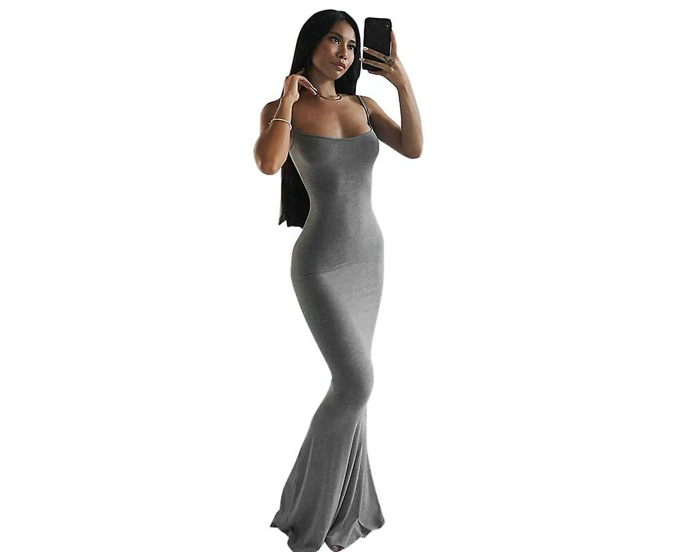 Women's Casual Lounge Slip Long Dress Sleeveless Backless Sexy Bodycon Maxi Dresses 2022 Slim Elegant  Dress - XXS