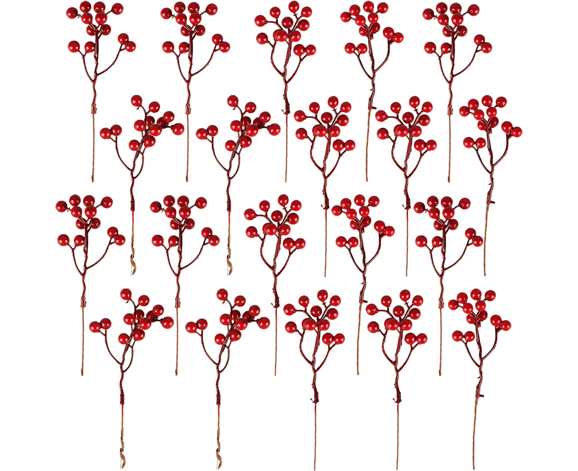 20 Pack Artificial Red Berry Stems for Christmas Tree Decorations Crafts Wedding Holiday Season Winter Décor Home Decor