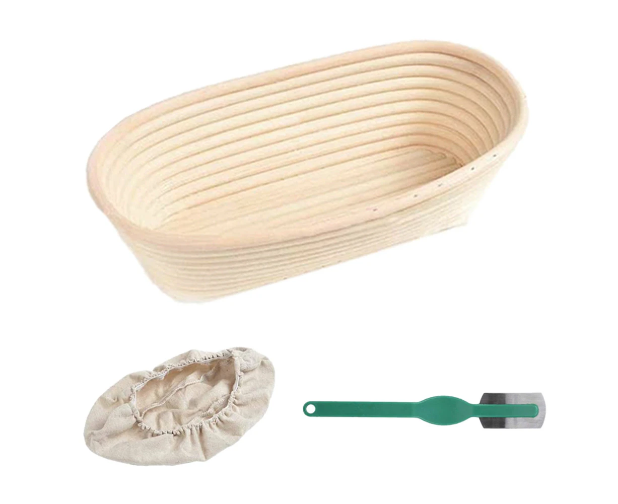 Oval Rattan Bread Proofing Dough Fermentation Basket with Cloth Cover Scraper-Rattan