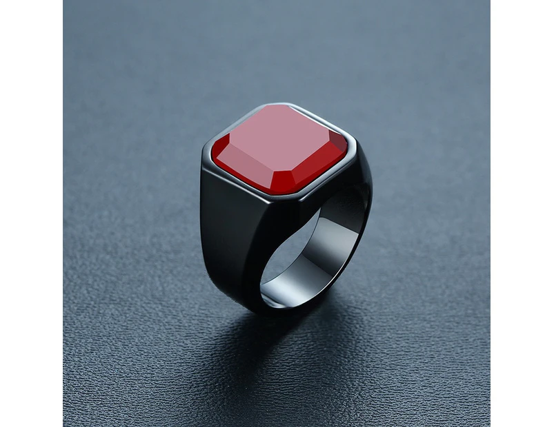 Vnox Casual Men Ring Red CZ Stone Square Top Stainless Steel Gold Color Daily Male Alliance Jewelry Size （ size:8 )