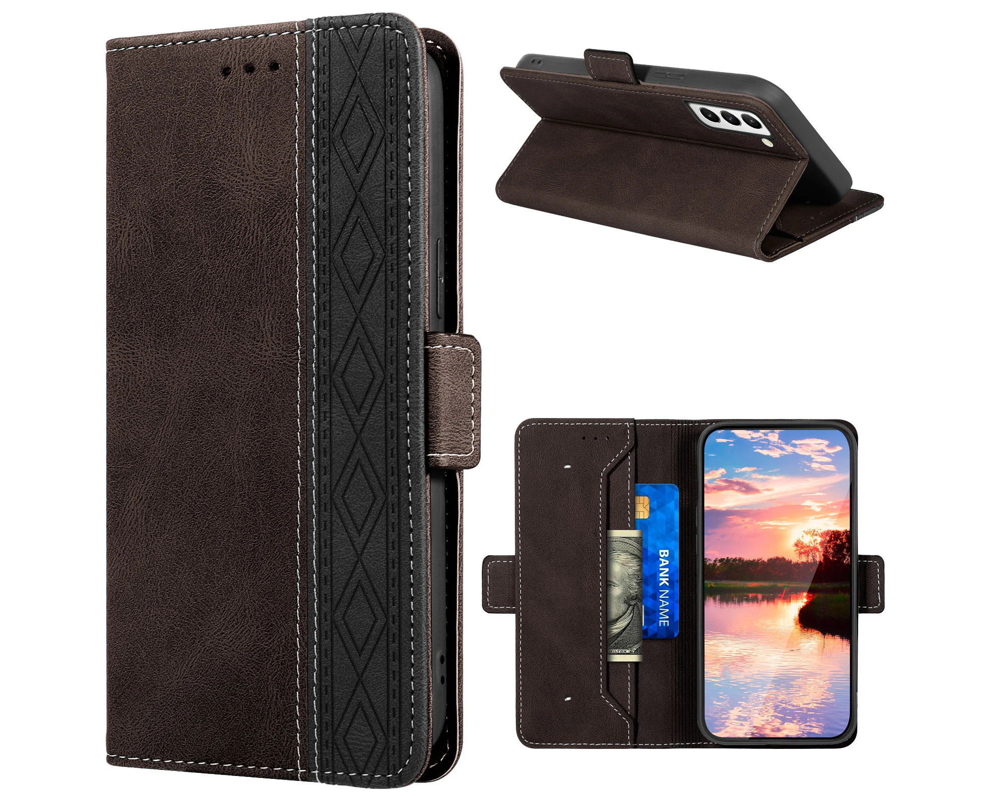 RXZT Samsung Galaxy S21 FE Phone Case Wallet - Brown